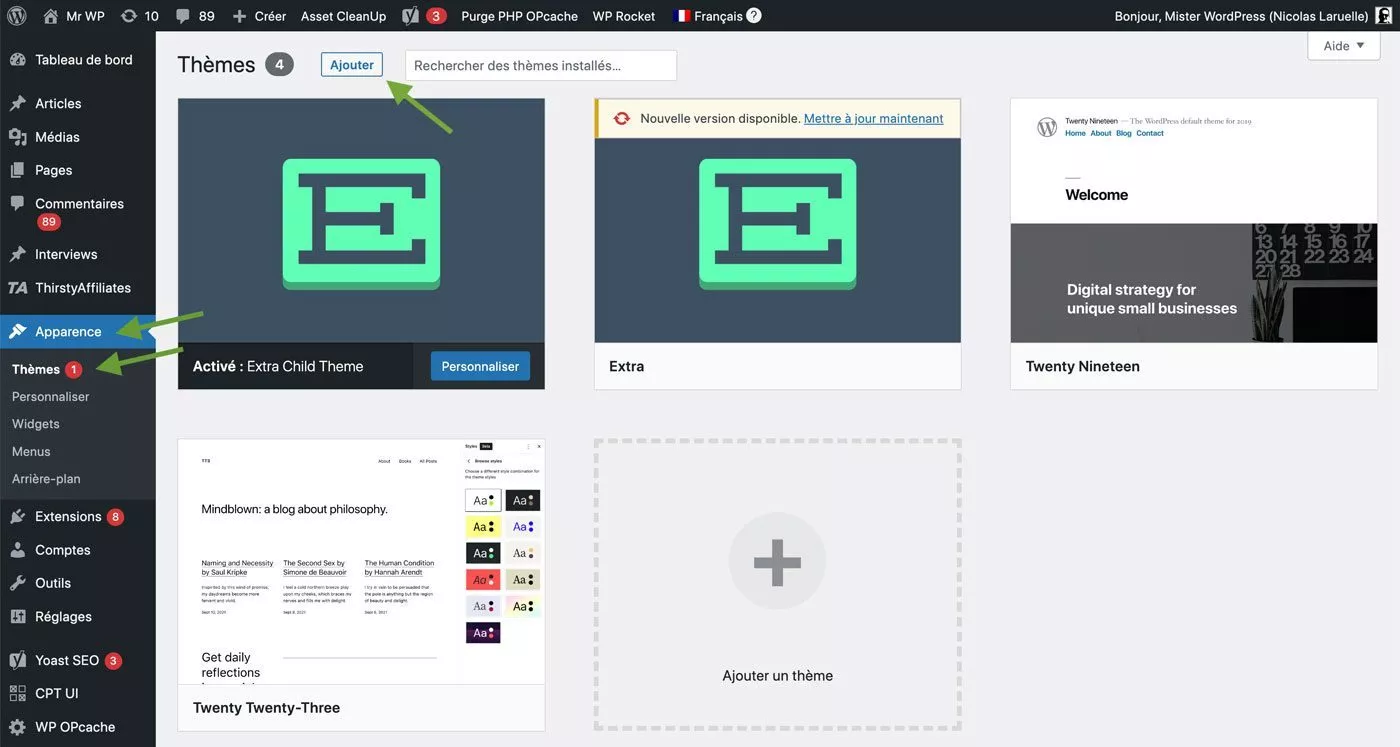 Le thème Divi s'installe comme n'importe quel thème premium