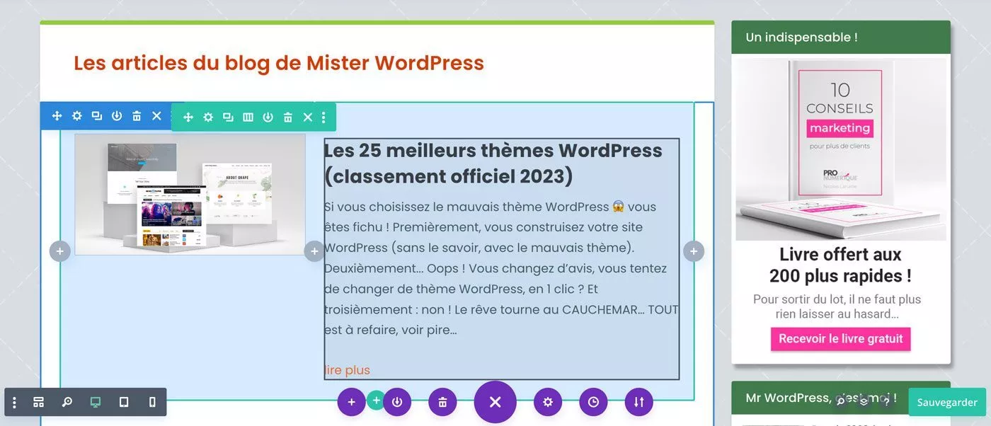 Aperçu de l'interface du Divi Builder pour personnaliser une page